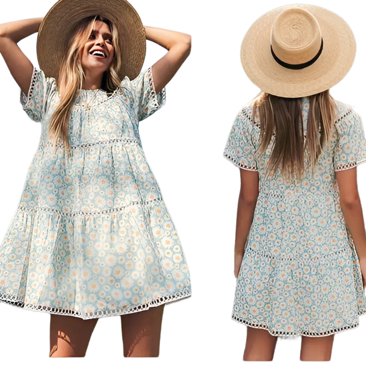 Short Sleeve Summer Floral Dress - GlimmaStyle