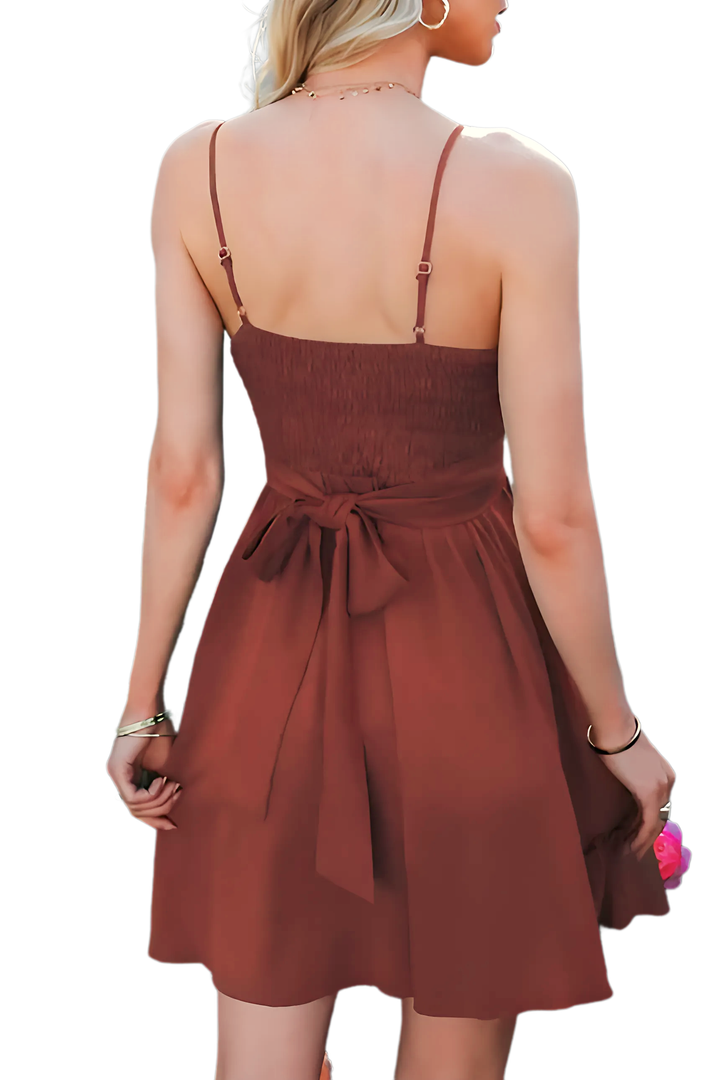 Spaghetti Strap Tie-Back Ruffle Hem Dress - GlimmaStyle