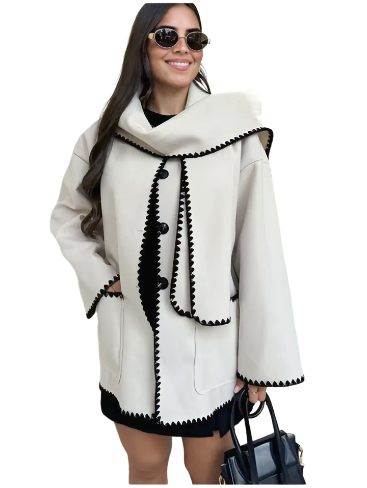 Splice Overcoat With Scarf - GlimmaStyle