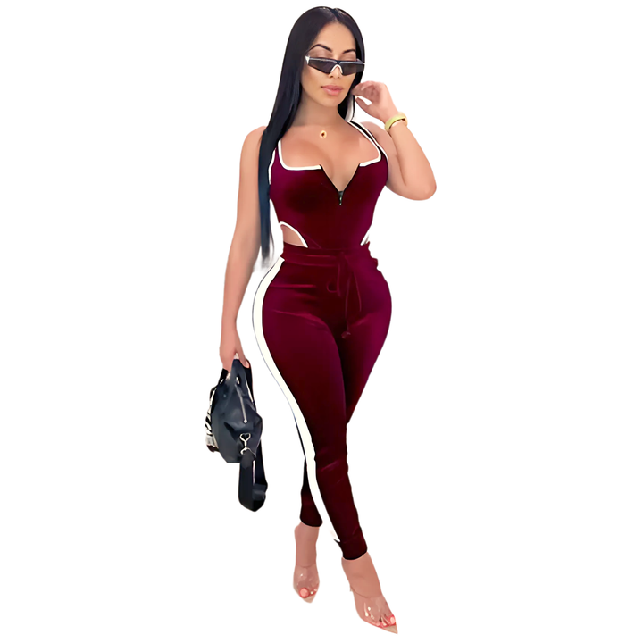 Velvet Bodysuit Pencil Pants Set - GlimmaStyle