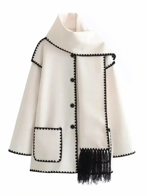 Splice Overcoat With Scarf - GlimmaStyle