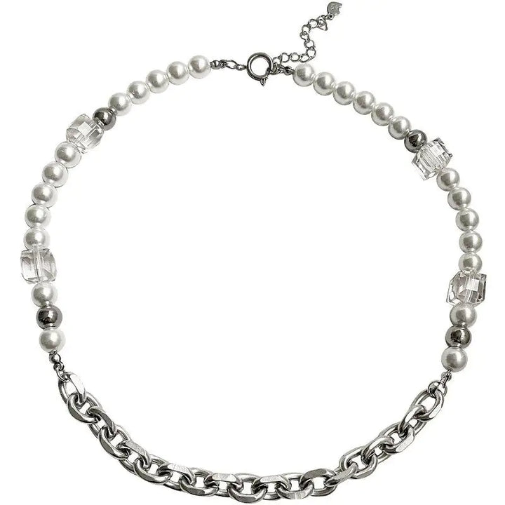 Industrial Pearl & Chain Necklace - GlimmaStyle