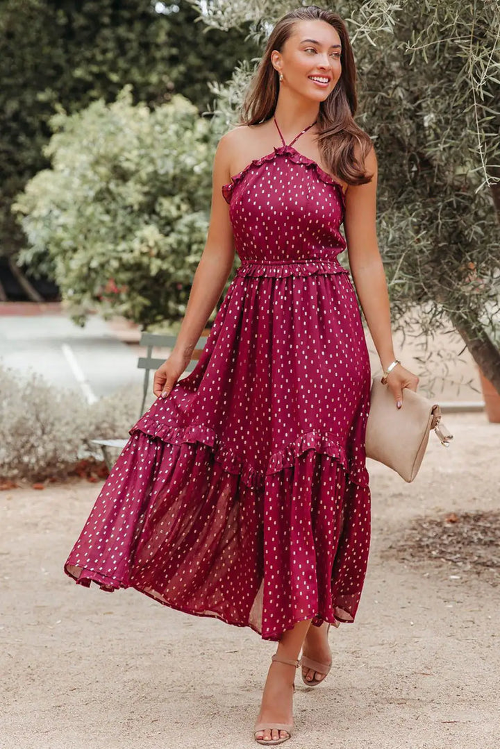 Red Polka Dot Long Dress - GlimmaStyle