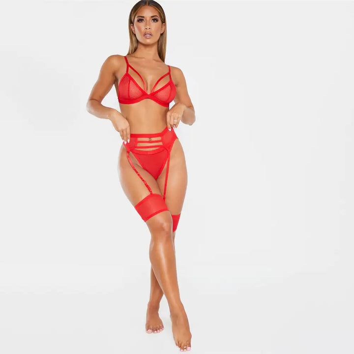 Sexy Five-Piece Set with Garter Holder - GlimmaStyle