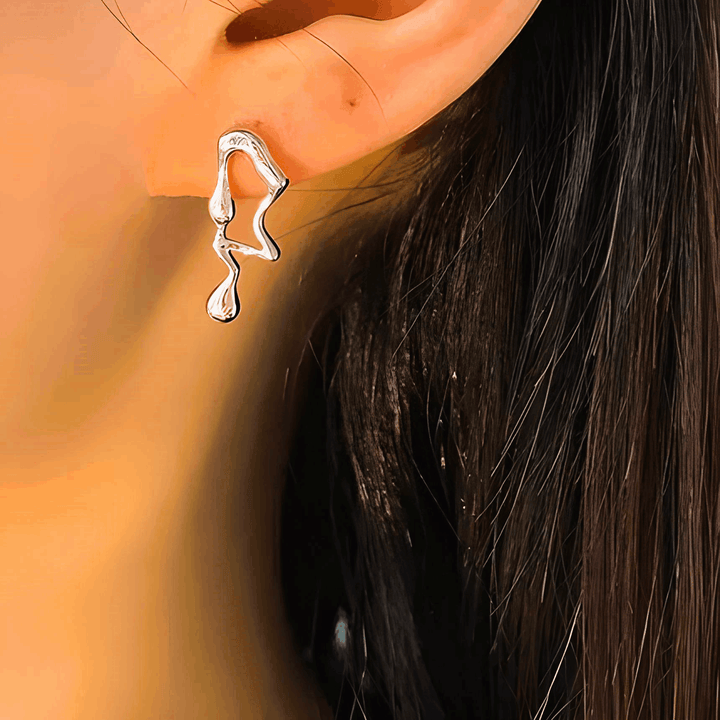 Asymmetrical Liquid Metal Drop Earrings