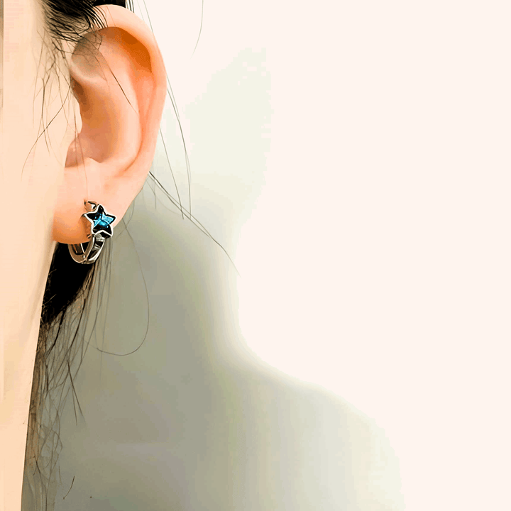 Blue Star Hoop Earrings