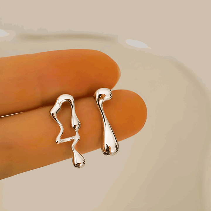 Asymmetrical Liquid Metal Drop Earrings