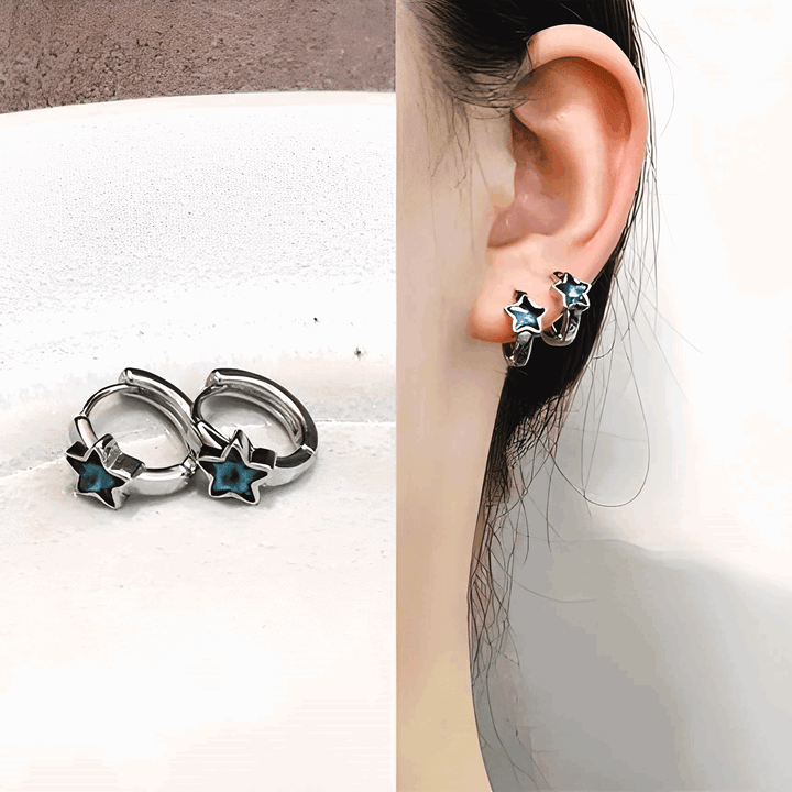 Blue Star Hoop Earrings