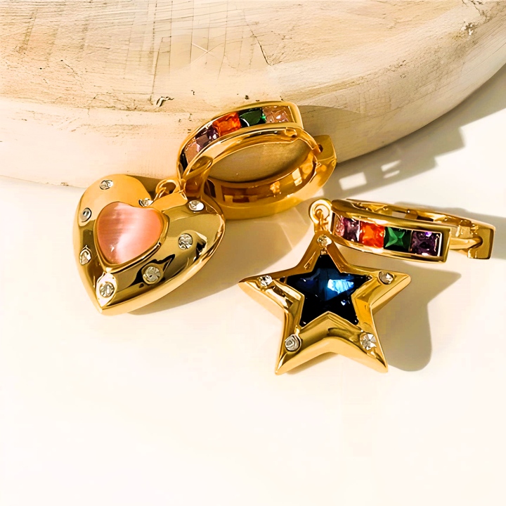 Colorful Heart Star Earrings - GlimmaStyle