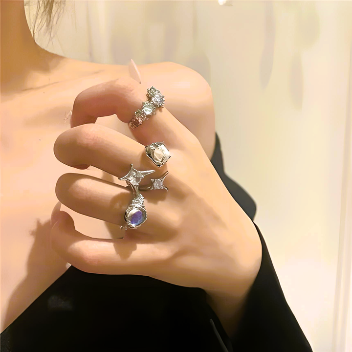 Crystal Opal Star Open Rings - GlimmaStyle