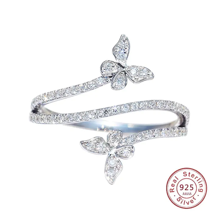 Silver Double Butterfly Rings - GlimmaStyle