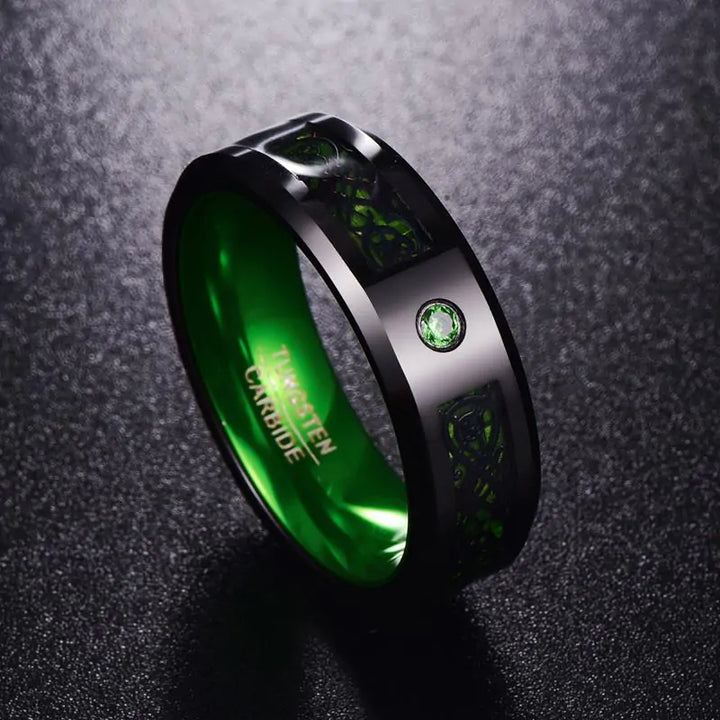 Dragon Stone Inlay Tungsten Ring - GlimmaStyle