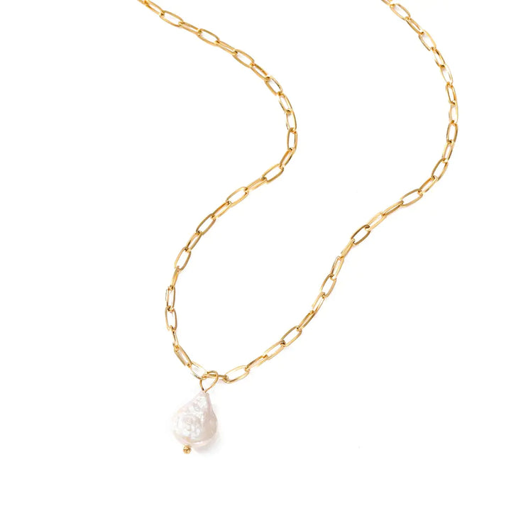 Rectangle Link Chain Pearl Necklace - GlimmaStyle