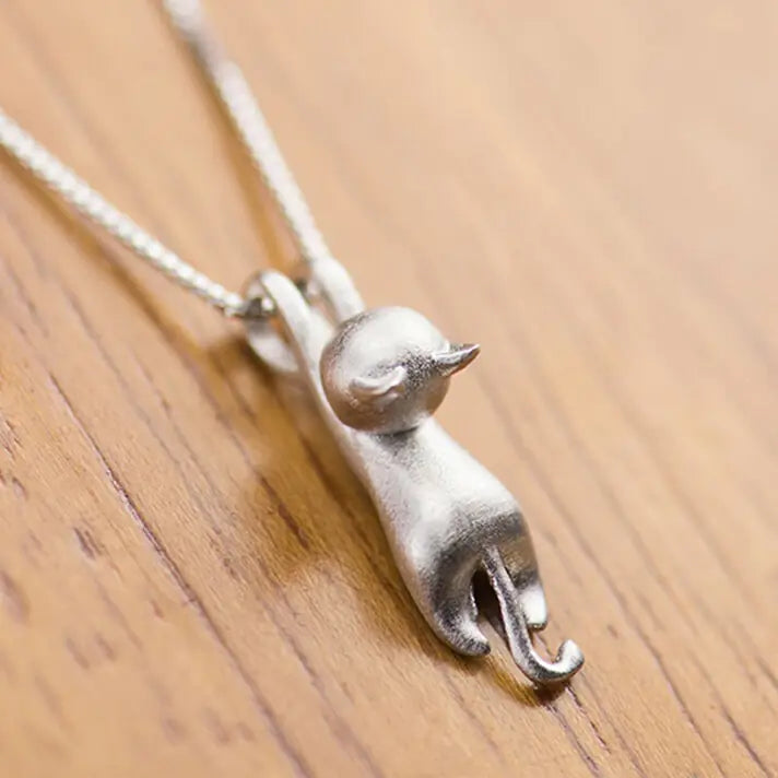 Silver Cat Pendant Necklace Jewelry - GlimmaStyle