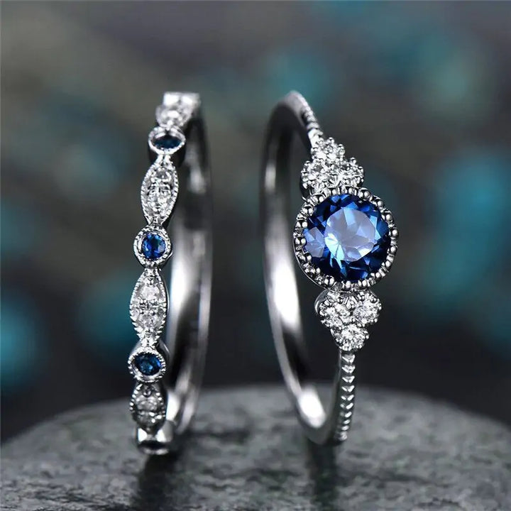 2pcs Silver Cut Stone Ring