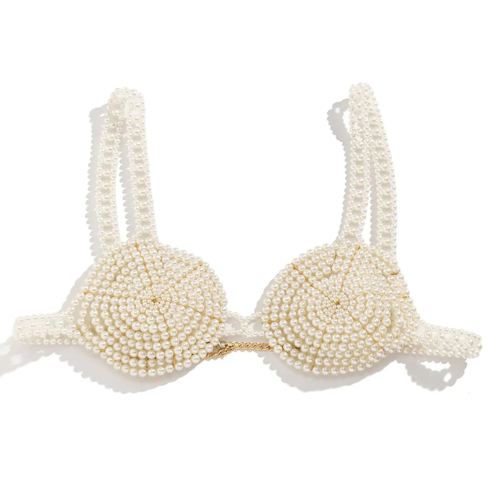 White Beaded Pearl Corset Bra - GlimmaStyle