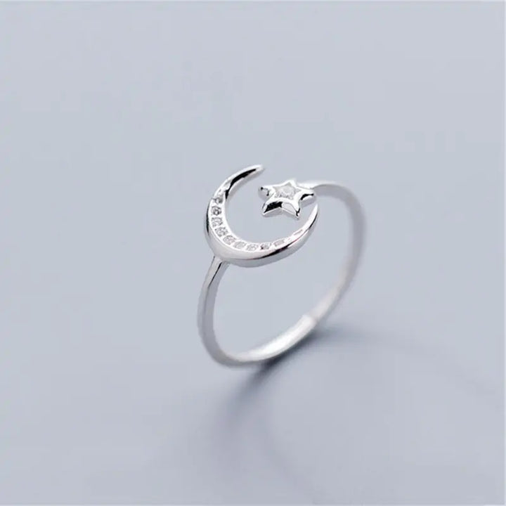 Sterling Silver Moon Star Ring - GlimmaStyle