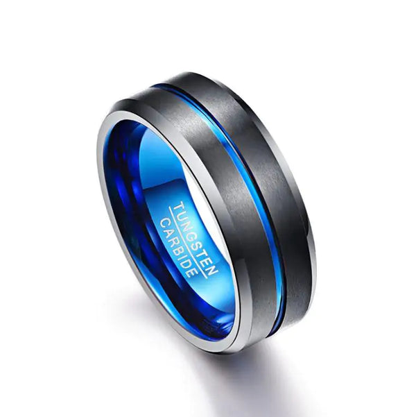 Thin Blue Line Black Tungsten Ring - GlimmaStyle