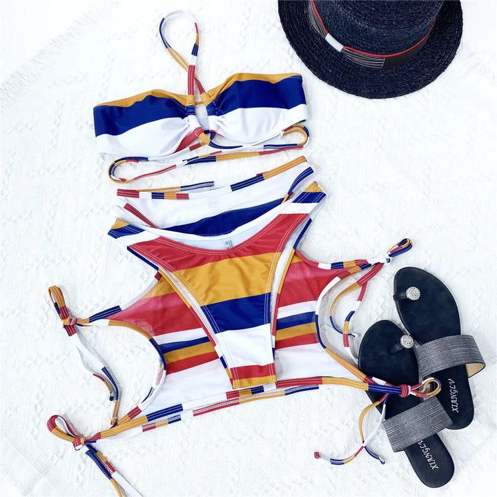 Striped String Swimsuit - GlimmaStyle