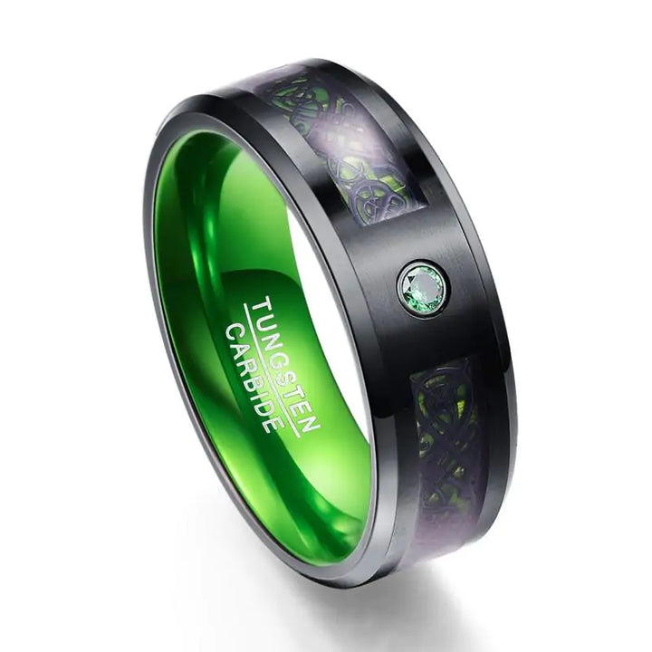 Dragon Stone Inlay Tungsten Ring - GlimmaStyle