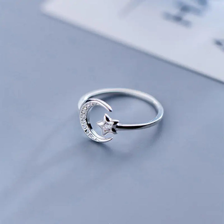 Sterling Silver Moon Star Ring - GlimmaStyle