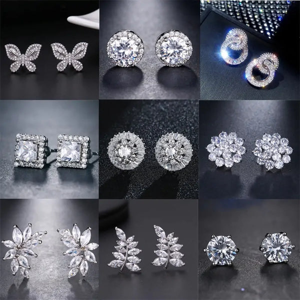 Classic Shining Silver CZ Stud Earrings - GlimmaStyle