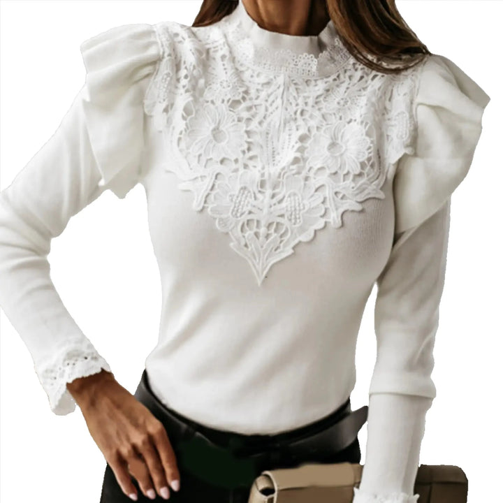 Long Sleeve Ruffle Lace Blouse - GlimmaStyle