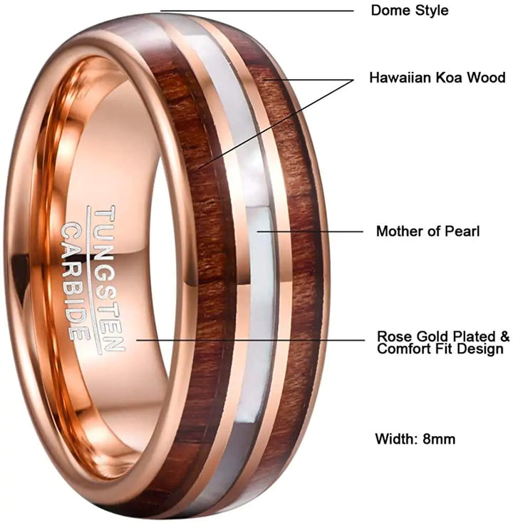 Koa Wood and Pearl Tungsten Ring - GlimmaStyle