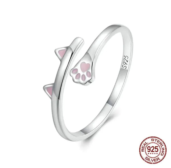Silver Pink Cat Opening Ring - GlimmaStyle