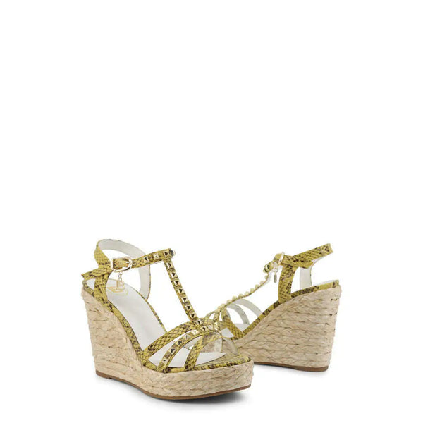 Yellow Snakeskin Wedge Sandals - GlimmaStyle