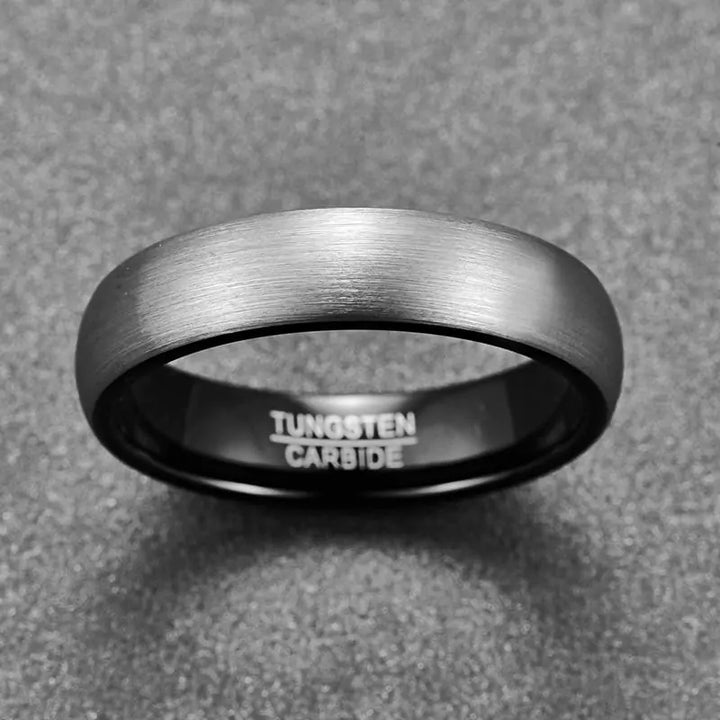 Brushed Silver and Black Tungsten Ring - GlimmaStyle