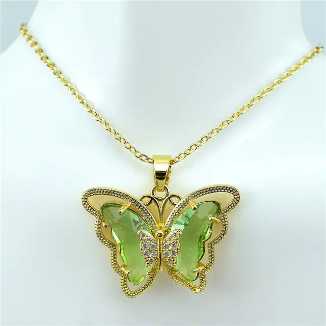 Crystal Glass Butterfly Necklace - GlimmaStyle