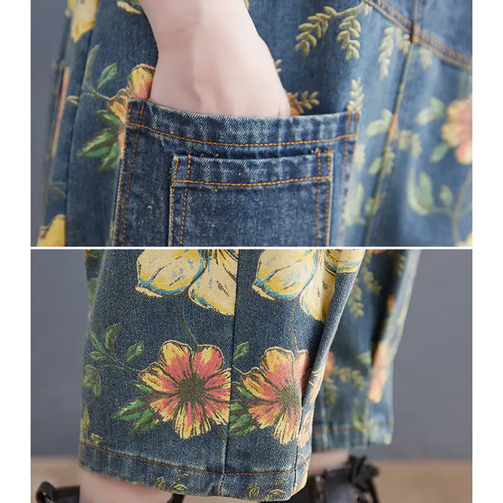 Patchwork Floral Denim Jumpsuit - GlimmaStyle