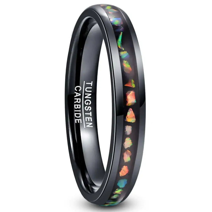 Crushed Opal Black Tungsten Ring - GlimmaStyle