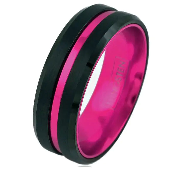 Black Tungsten and Hot Pink Stripe Ring - GlimmaStyle