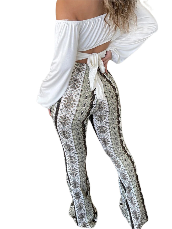 Women's  Flare Ethnic Print Pants - GlimmaStyle