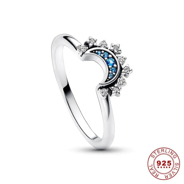 Celestial Blue Sparkling Moon And Sun Rings - GlimmaStyle