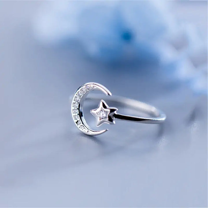 Sterling Silver Moon Star Ring - GlimmaStyle