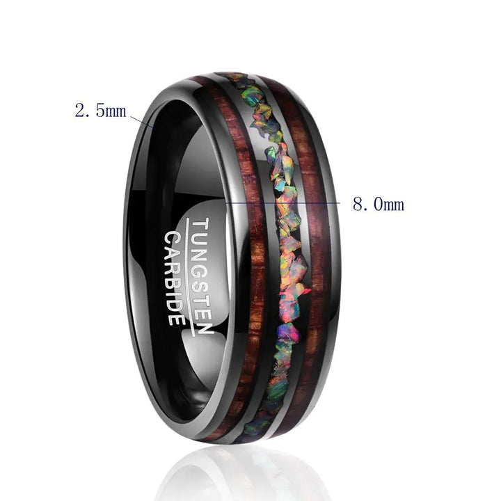 Multicolored Opal and Wood Tungsten Ring - GlimmaStyle