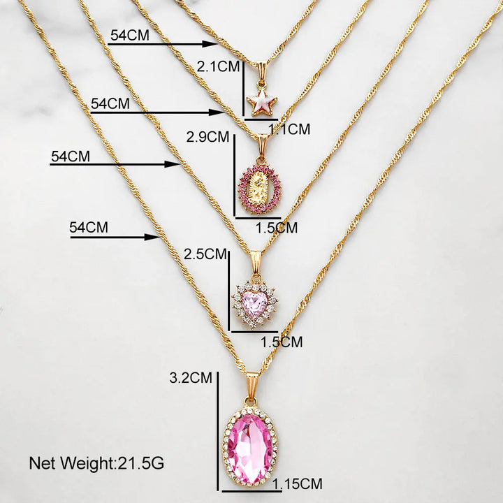 Multi-layer Pink Heart Crystal Necklaces - GlimmaStyle