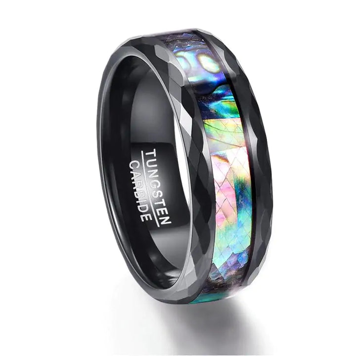 Black Polished Faceted Shell Tungsten Ring - GlimmaStyle