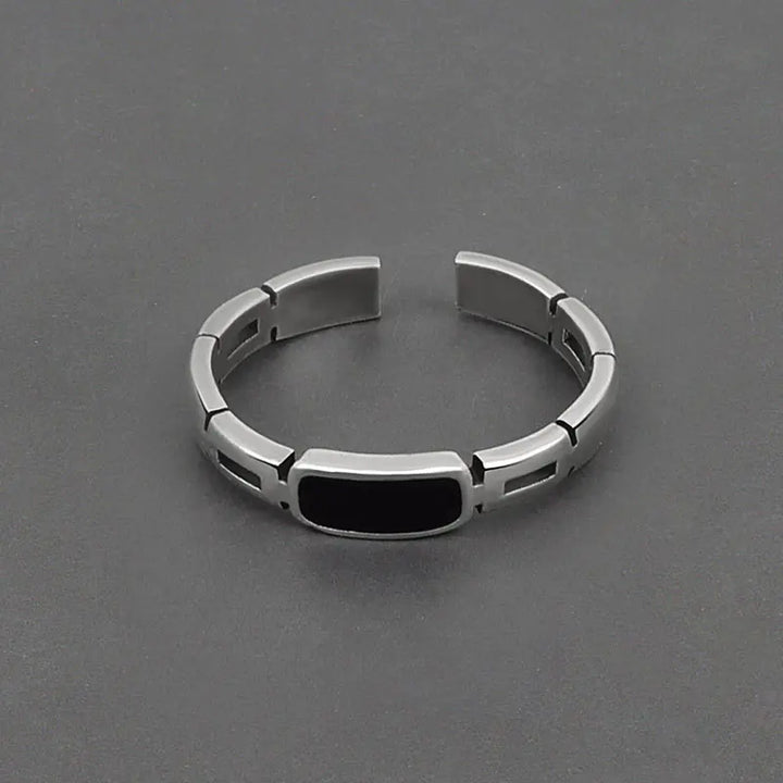 Silver Color Black Stone Ring - GlimmaStyle