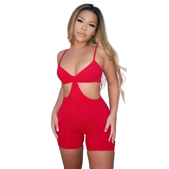 Hollow Out Spaghetti Strap Bodysuits - GlimmaStyle