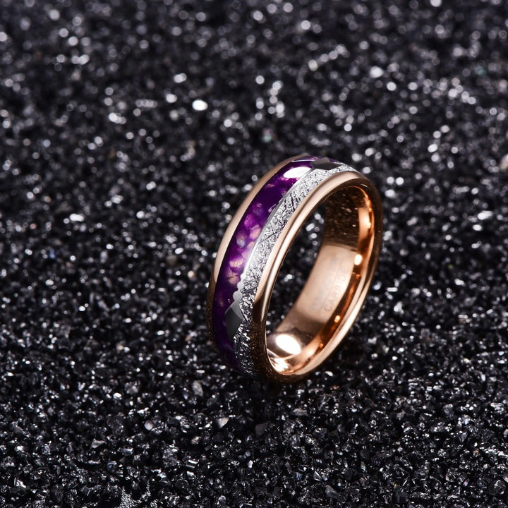 Purple and Rose Gold Arrow Tungsten Ring - GlimmaStyle