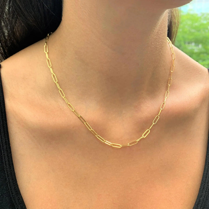 Italian Sterling Silver 18K Gold Plated Choice of Length Paper Clip Necklace - GlimmaStyle