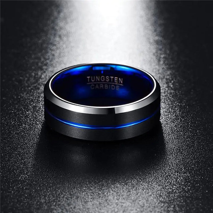 Thin Blue Line Black Tungsten Ring - GlimmaStyle