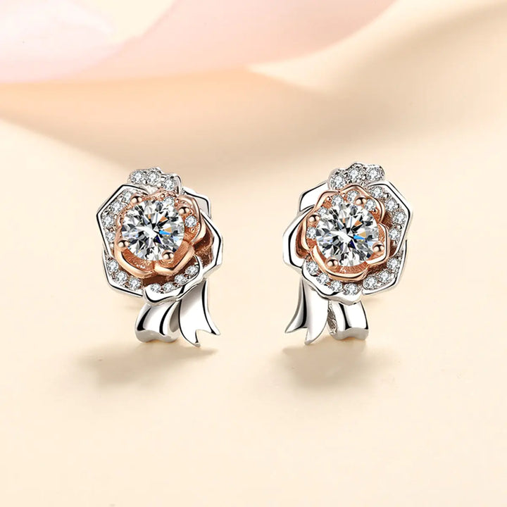 Silver Sparkling Rose Stud Earrings - GlimmaStyle