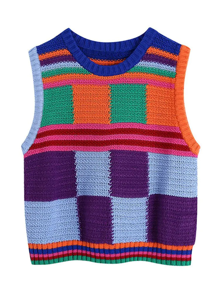 Knitted Contrast Color Crop Tank Top and Shorts - GlimmaStyle
