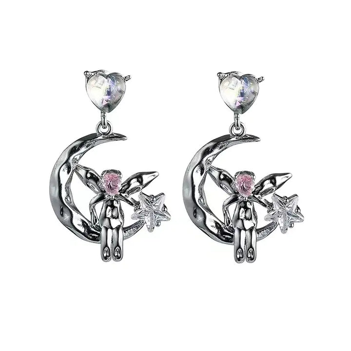 Angel Heart Star Crystal Drop Earrings - GlimmaStyle