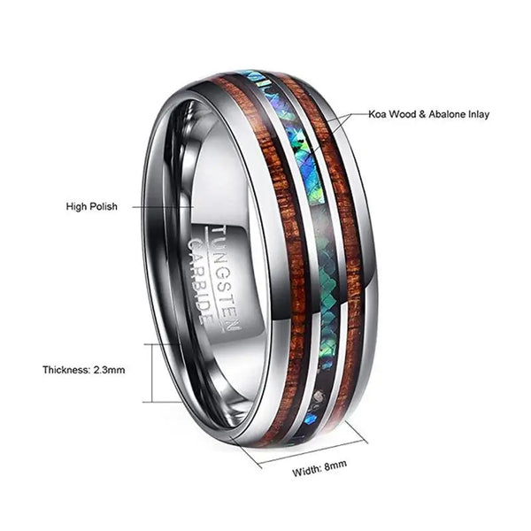 Koa Wood and Shell Tungsten Ring - GlimmaStyle